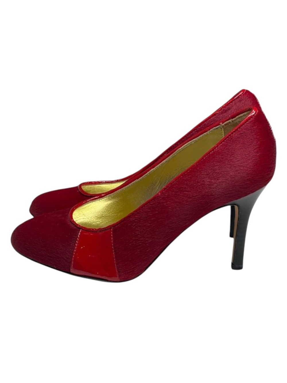 VHTF: new Goldenbleu ♛ Tina Mixed Media Pony Hair Heels Pumps ♛ Red 37.5 7M 7.5M - Picture 8 of 17